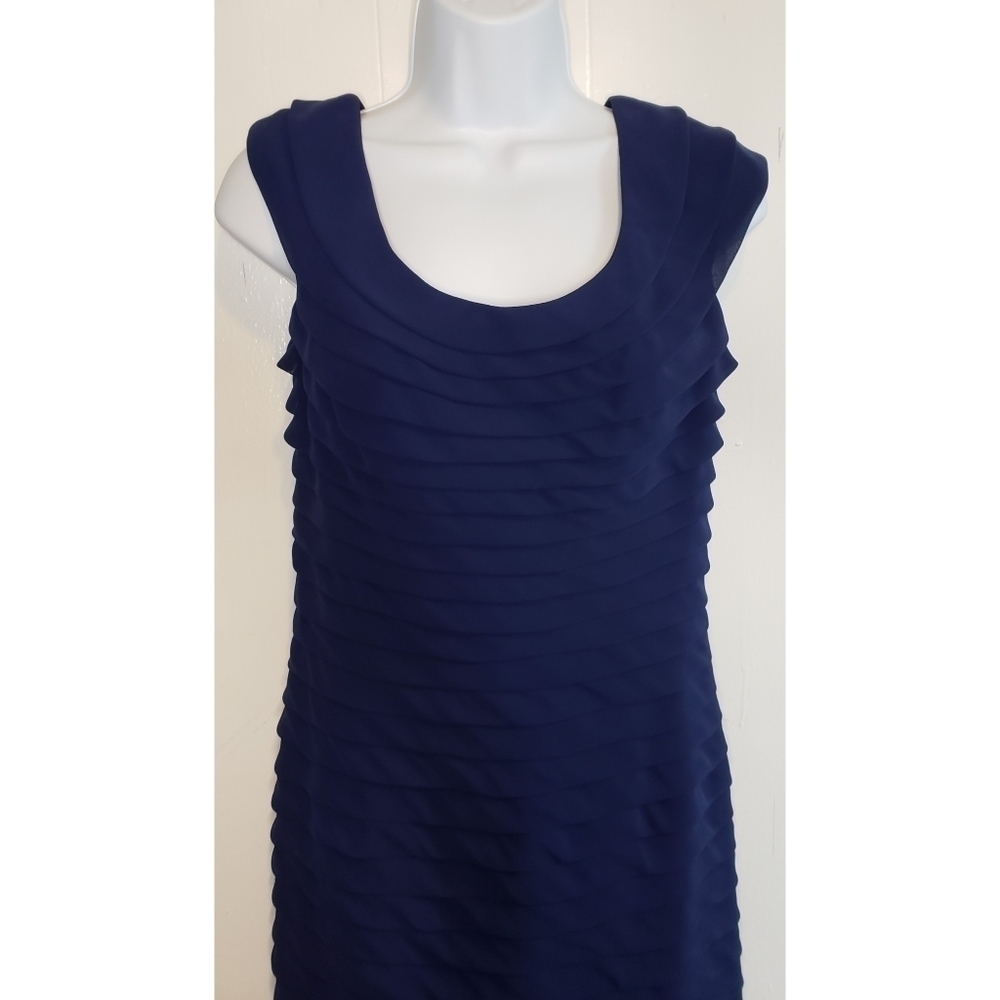 Adrianna Papell Navy Blue Sleeveless Tiered Mini Shift Dress - Picture 3 of 11